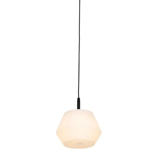 QAZQA Moderne buiten hanglamp zwart met witte kap 32.9 cm IP44 - Robbert