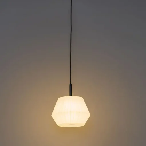 QAZQA Moderne buiten hanglamp zwart met witte kap 32.9 cm IP44 - Robbert