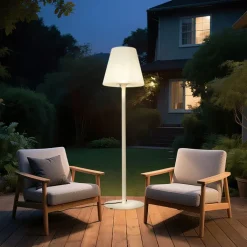 QAZQA Moderne buiten vloerlamp beige met witte kap IP44 - Big Virginia