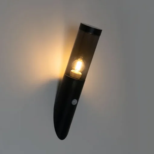 QAZQA Moderne buiten wandlamp zwart met bewegingssensor IP44 - Rox