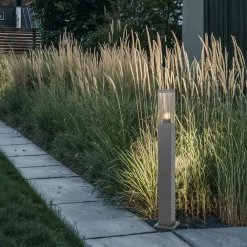 QAZQA Moderne buitenlamp paal donkergrijs met smoke 80 cm - Malios