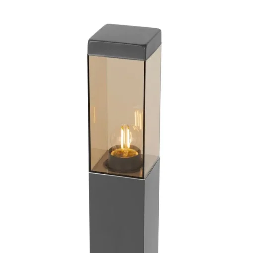 QAZQA Moderne buitenlamp paal donkergrijs met smoke 80 cm - Malios