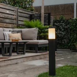 QAZQA Moderne buitenlamp paal donkergrijs met opaal 80 cm IP44 - Malios