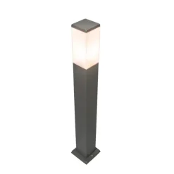 QAZQA Moderne buitenlamp paal donkergrijs met opaal 80 cm IP44 - Malios