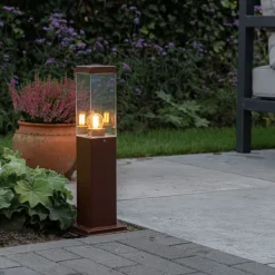QAZQA Moderne buitenlamp paal roestbruin 45 cm - Malios