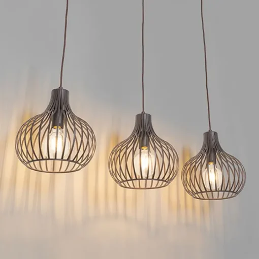 QAZQA Moderne hanglamp bruin langwerpig 3-lichts - Saffira