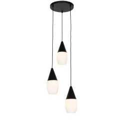 QAZQA Moderne hanglamp zwart met opaal glas 3-lichts - Drop