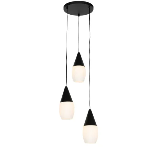 QAZQA Moderne hanglamp zwart met opaal glas 3-lichts - Drop