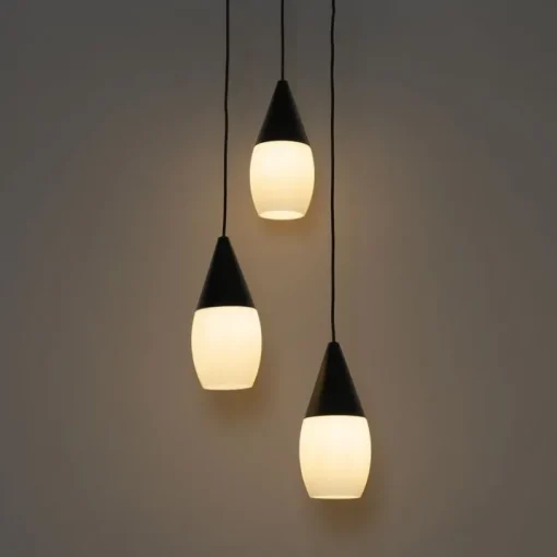 QAZQA Moderne hanglamp zwart met opaal glas 3-lichts - Drop