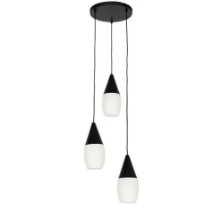 QAZQA Moderne hanglamp zwart met opaal glas 3-lichts - Drop