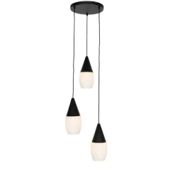 QAZQA Moderne hanglamp zwart met opaal glas 3-lichts - Drop