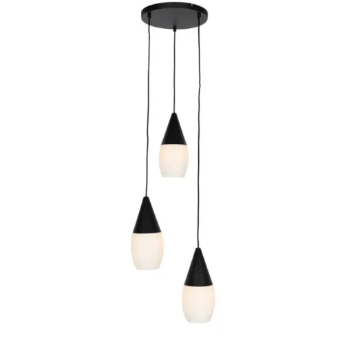 QAZQA Moderne hanglamp zwart met opaal glas 3-lichts - Drop