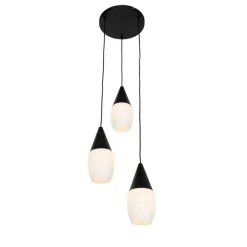 QAZQA Moderne hanglamp zwart met opaal glas 3-lichts - Drop