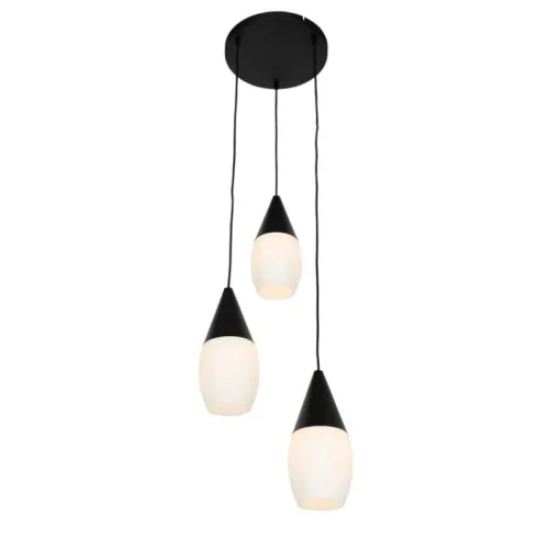 QAZQA Moderne hanglamp zwart met opaal glas 3-lichts - Drop