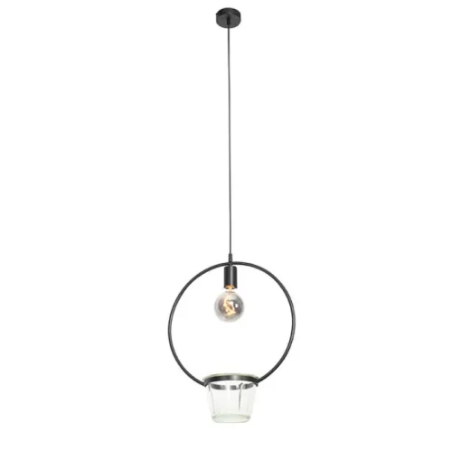 QAZQA Moderne hanglamp zwart met glas rond - Roslini