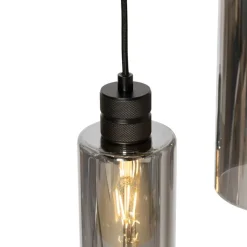 QAZQA Moderne hanglamp zwart met smoke glas 5-lichts - Stavelot