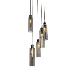 QAZQA Moderne hanglamp zwart met smoke glas 5-lichts - Stavelot