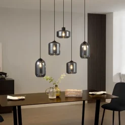 QAZQA Moderne hanglamp zwart met smoke glas 5-lichts - Sheena