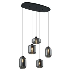 QAZQA Moderne hanglamp zwart met smoke glas 5-lichts - Sheena
