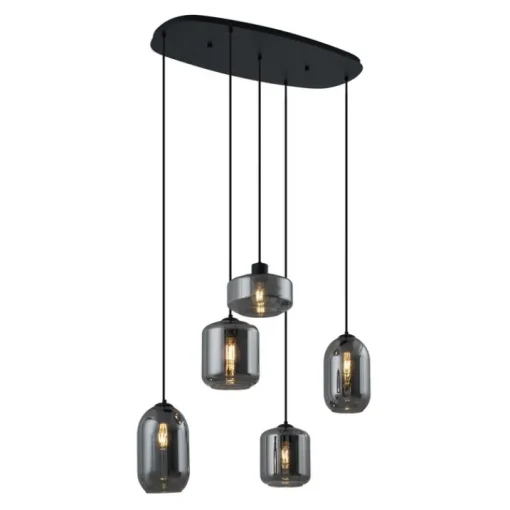 QAZQA Moderne hanglamp zwart met smoke glas 5-lichts - Sheena