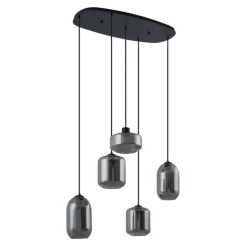 QAZQA Moderne hanglamp zwart met smoke glas 5-lichts - Sheena