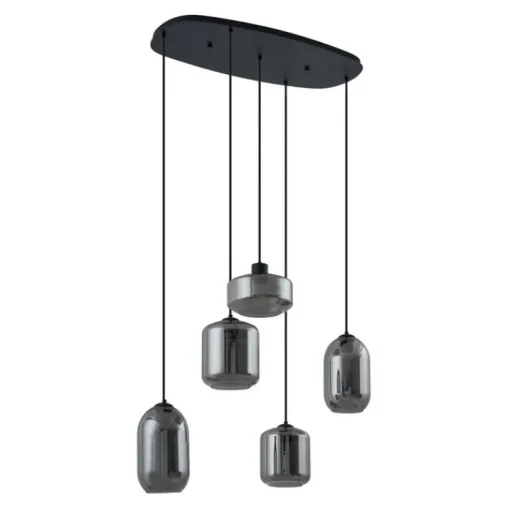QAZQA Moderne hanglamp zwart met smoke glas 5-lichts - Sheena