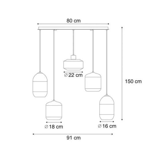 QAZQA Moderne hanglamp zwart met smoke glas 5-lichts - Sheena