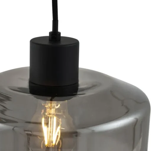 QAZQA Moderne hanglamp zwart met smoke glas 5-lichts - Sheena