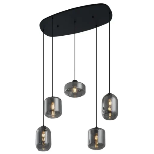 QAZQA Moderne hanglamp zwart met smoke glas 5-lichts - Sheena