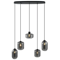 QAZQA Moderne hanglamp zwart met smoke glas 5-lichts - Sheena