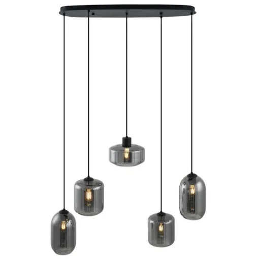 QAZQA Moderne hanglamp zwart met smoke glas 5-lichts - Sheena