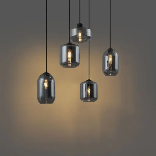 QAZQA Moderne hanglamp zwart met smoke glas 5-lichts - Sheena