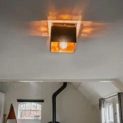 QAZQA Moderne plafondlamp zwart met goud - VT
