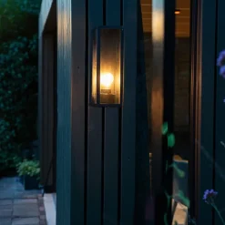 QAZQA Moderne rechthoekige buiten wandlamp zwart met glas - Rotterdam Long