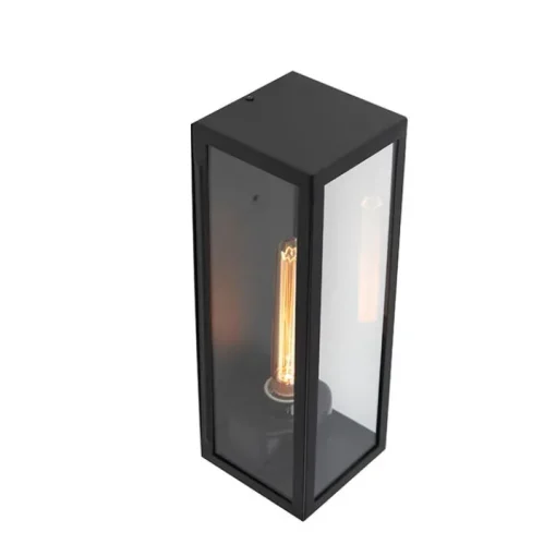 QAZQA Moderne rechthoekige buiten wandlamp zwart met glas - Rotterdam Long