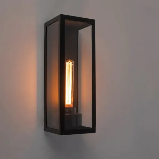 QAZQA Moderne rechthoekige buiten wandlamp zwart met glas - Rotterdam Long