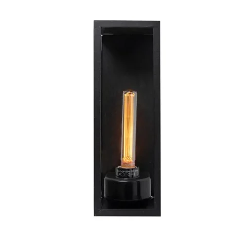QAZQA Moderne rechthoekige buiten wandlamp zwart met glas - Rotterdam Long