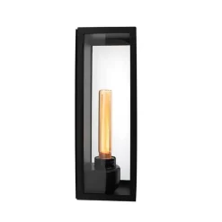 QAZQA Moderne rechthoekige buiten wandlamp zwart met glas - Rotterdam Long