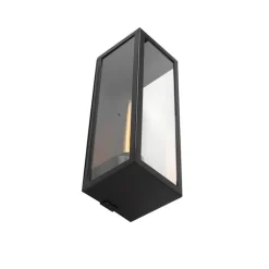 QAZQA Moderne rechthoekige buiten wandlamp zwart met glas - Rotterdam Long