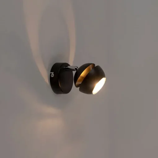 QAZQA Moderne spot 1-lichts zwart met gouden binnenkant - Buell Deluxe