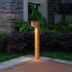 QAZQA Moderne staande buitenlamp aluminium met hout print 65cm IP44 - Baleno