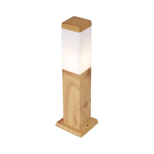 QAZQA Moderne staande buitenlamp staal met hout print 45cm IP44 - Malois