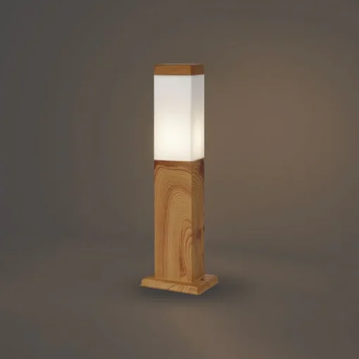 QAZQA Moderne staande buitenlamp staal met hout print 45cm IP44 - Malois