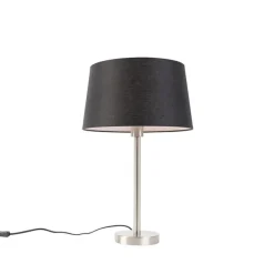 QAZQA Moderne tafellamp staal met zwarte kap 35 cm - Simplo