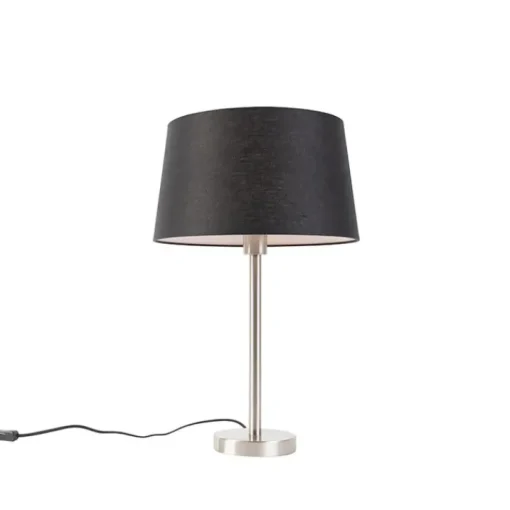 QAZQA Moderne tafellamp staal met zwarte kap 35 cm - Simplo