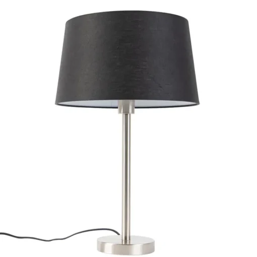 QAZQA Moderne tafellamp staal met zwarte kap 35 cm - Simplo