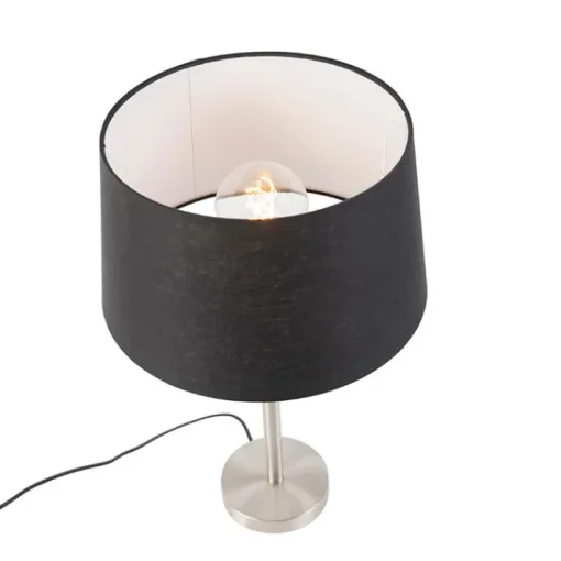 QAZQA Moderne tafellamp staal met zwarte kap 35 cm - Simplo