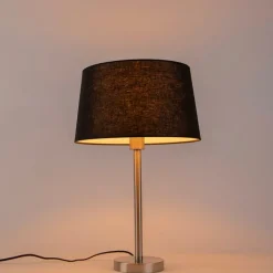 QAZQA Moderne tafellamp staal met zwarte kap 35 cm - Simplo