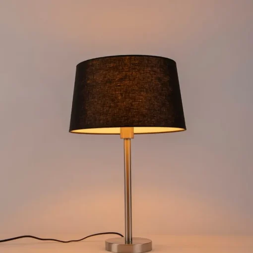 QAZQA Moderne tafellamp staal met zwarte kap 35 cm - Simplo