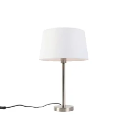 QAZQA Moderne tafellamp staal met witte kap 32 cm - Simplo
